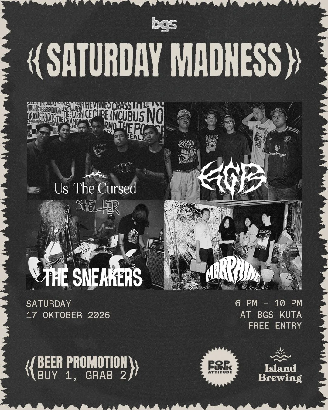 Saturday Madness at BGS Kuta: Four Bands to Perform on October 17, 2026